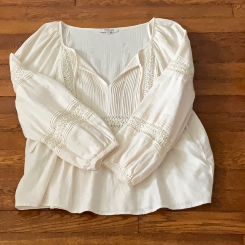 Madewell linen-blend pintuck peasant blouse